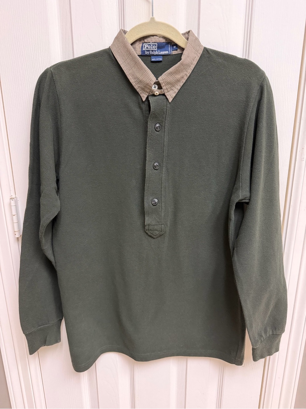 Ralph Lauren Olive Green Long-Sleeve Henley with Tan Corduroy Collar